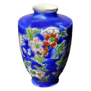 Vintage Japanese Hand Painted Blue‎ Mini Vase Miniature Dollhouse Decor